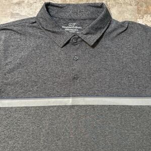 Vineyard Vines Polo Shirt Mens Large Grey Striped Performance Golf Stretch
